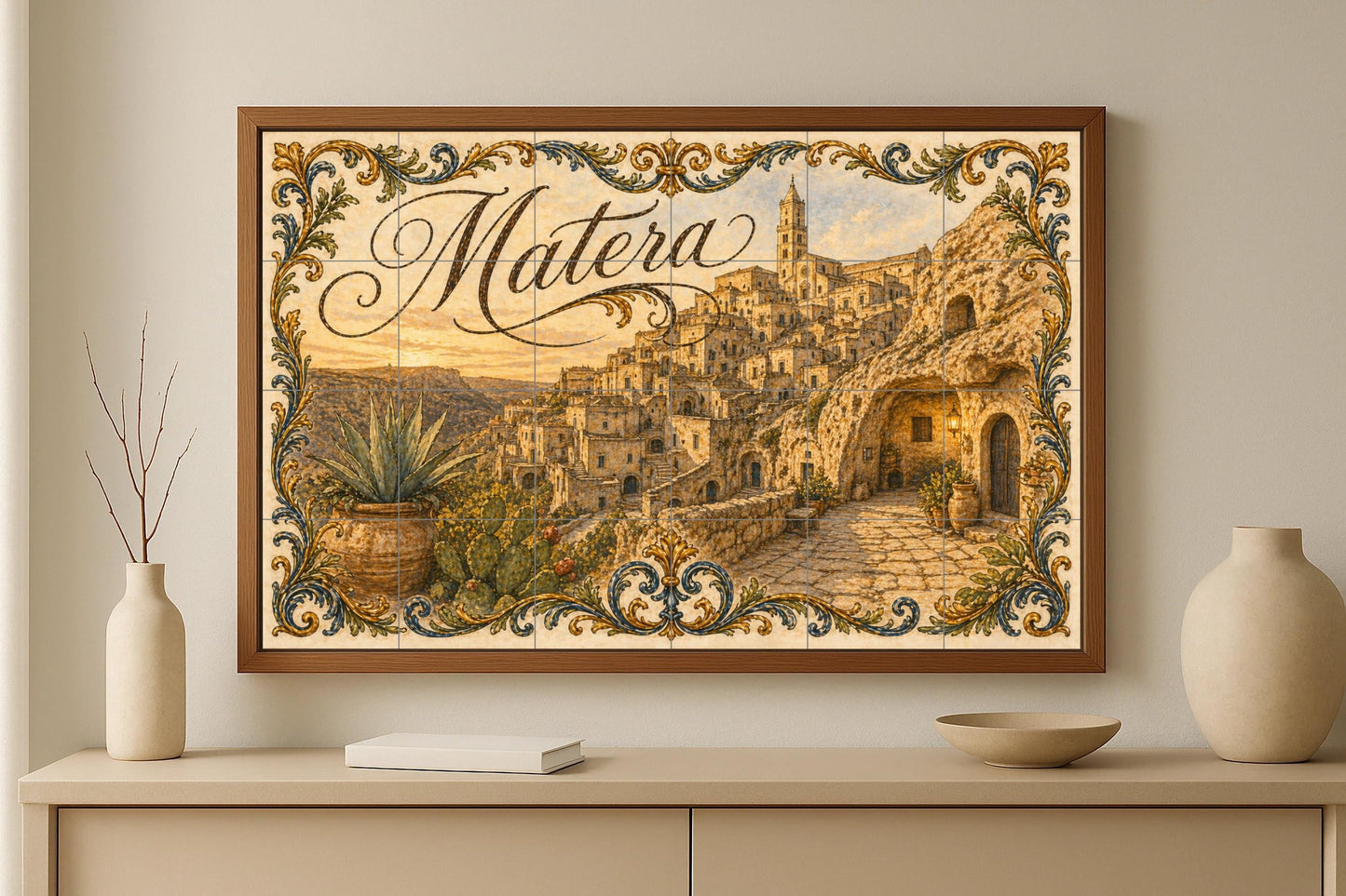 Matera Italia Mural de azulejos cerámicos — Stadtansicht in Fliesen, Wandkunst aus Keramikfliesen