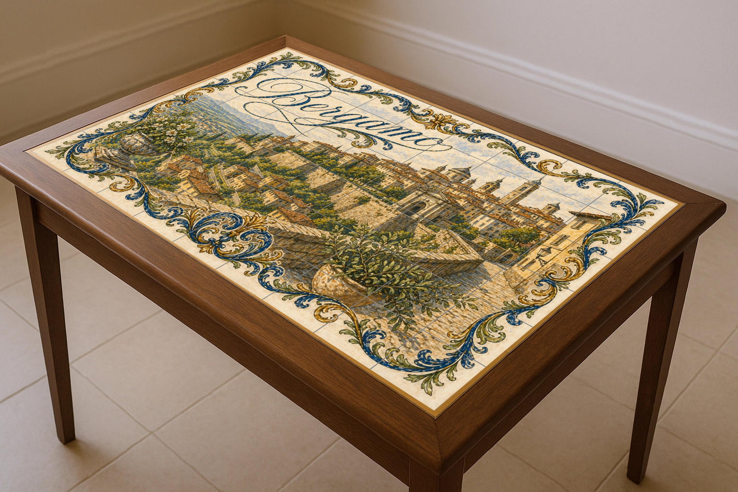 Mural de azulejos de cerámica de Bérgamo, Italia, arte mural de…