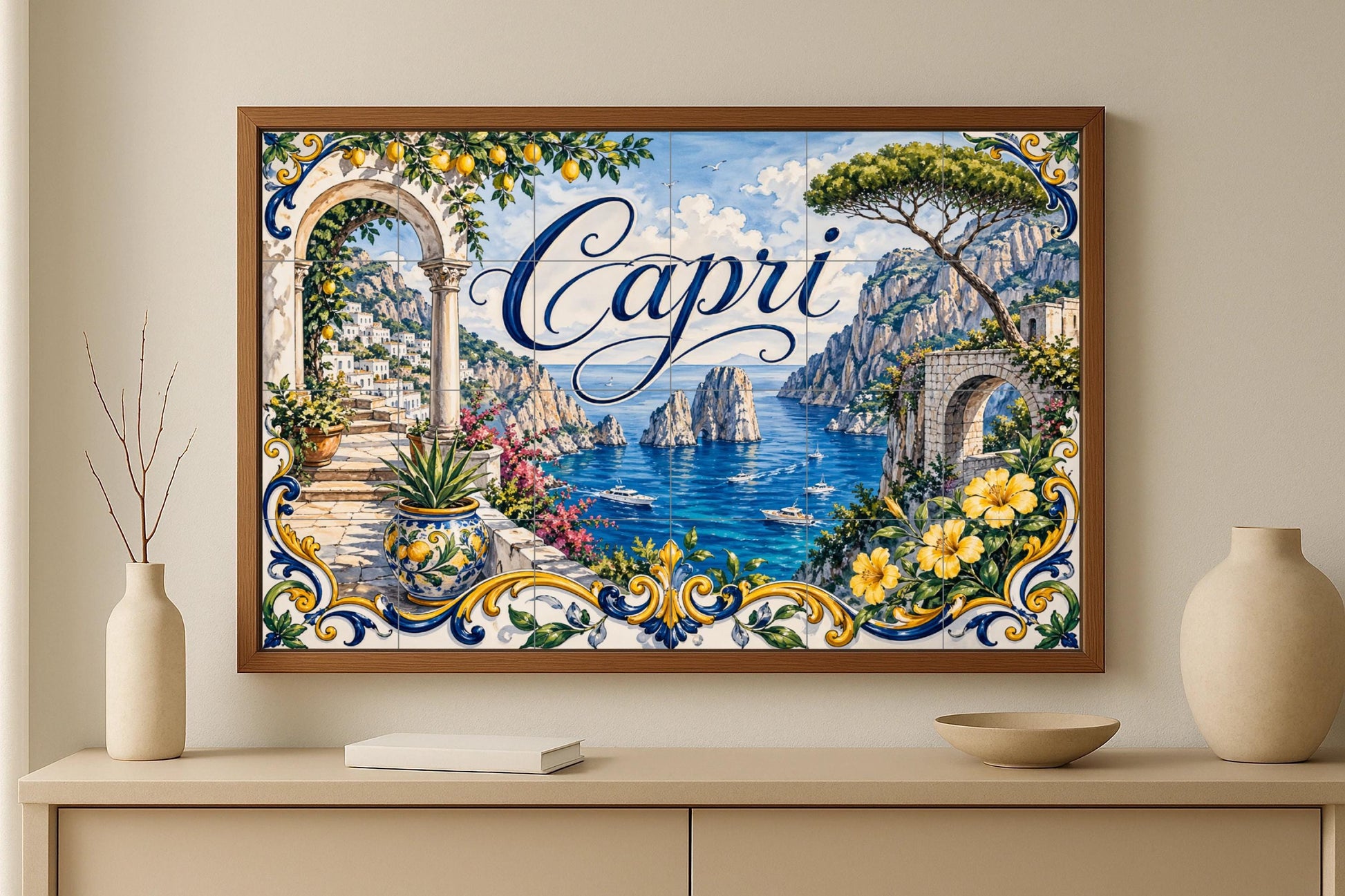 Mural de azulejos de cerámica de Capri, Italia, arte mural de la…