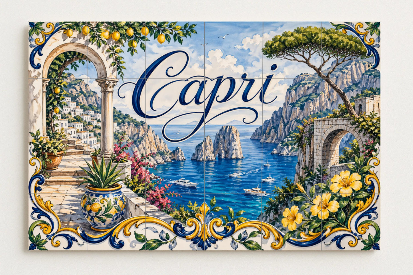 Mural de azulejos de cerámica de Capri, Italia, arte mural de la…