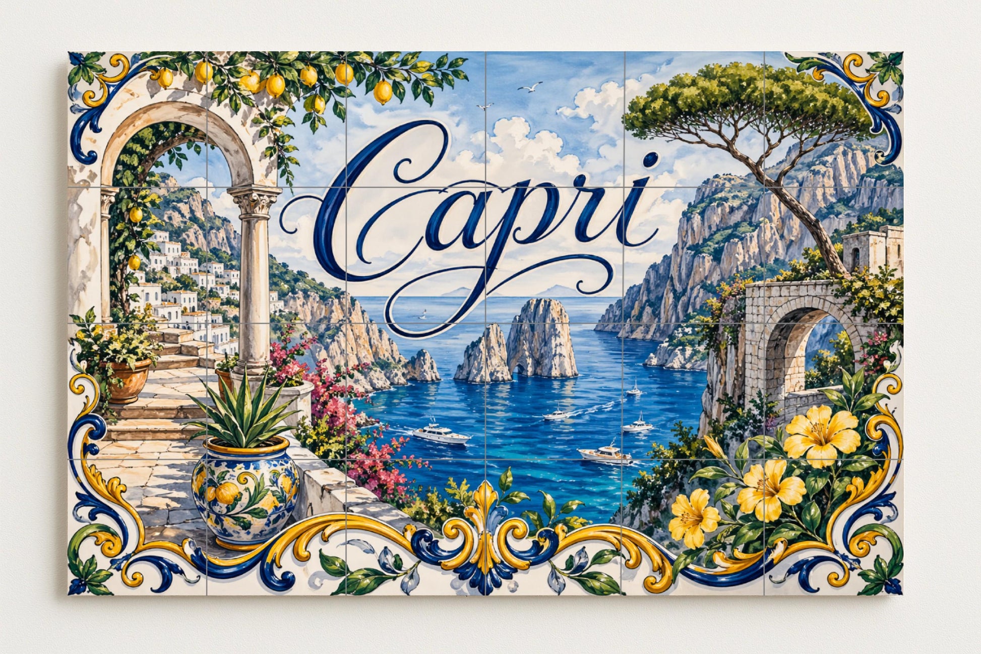 Mural de azulejos de cerámica de Capri, Italia, arte mural de la…