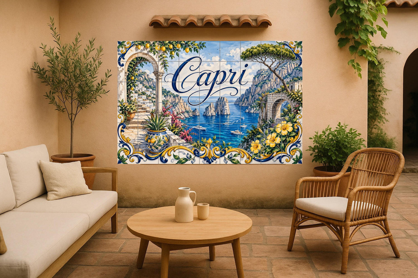 Mural de azulejos de cerámica de Capri, Italia, arte mural de la…