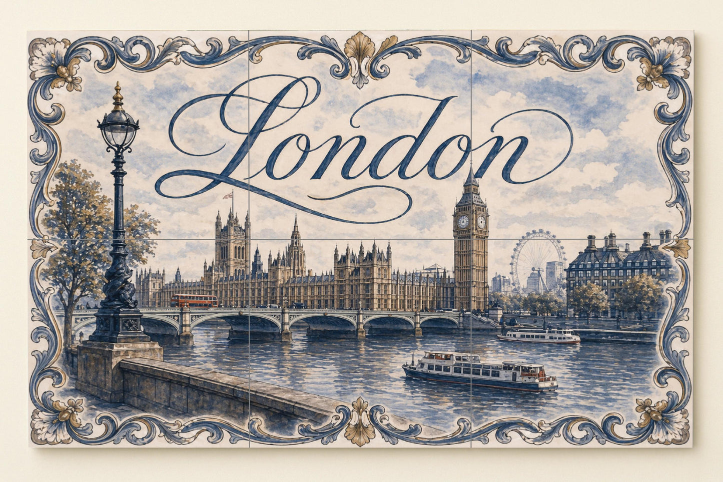Mural de azulejos de cerámica de Londres, Inglaterra, arte mural de…