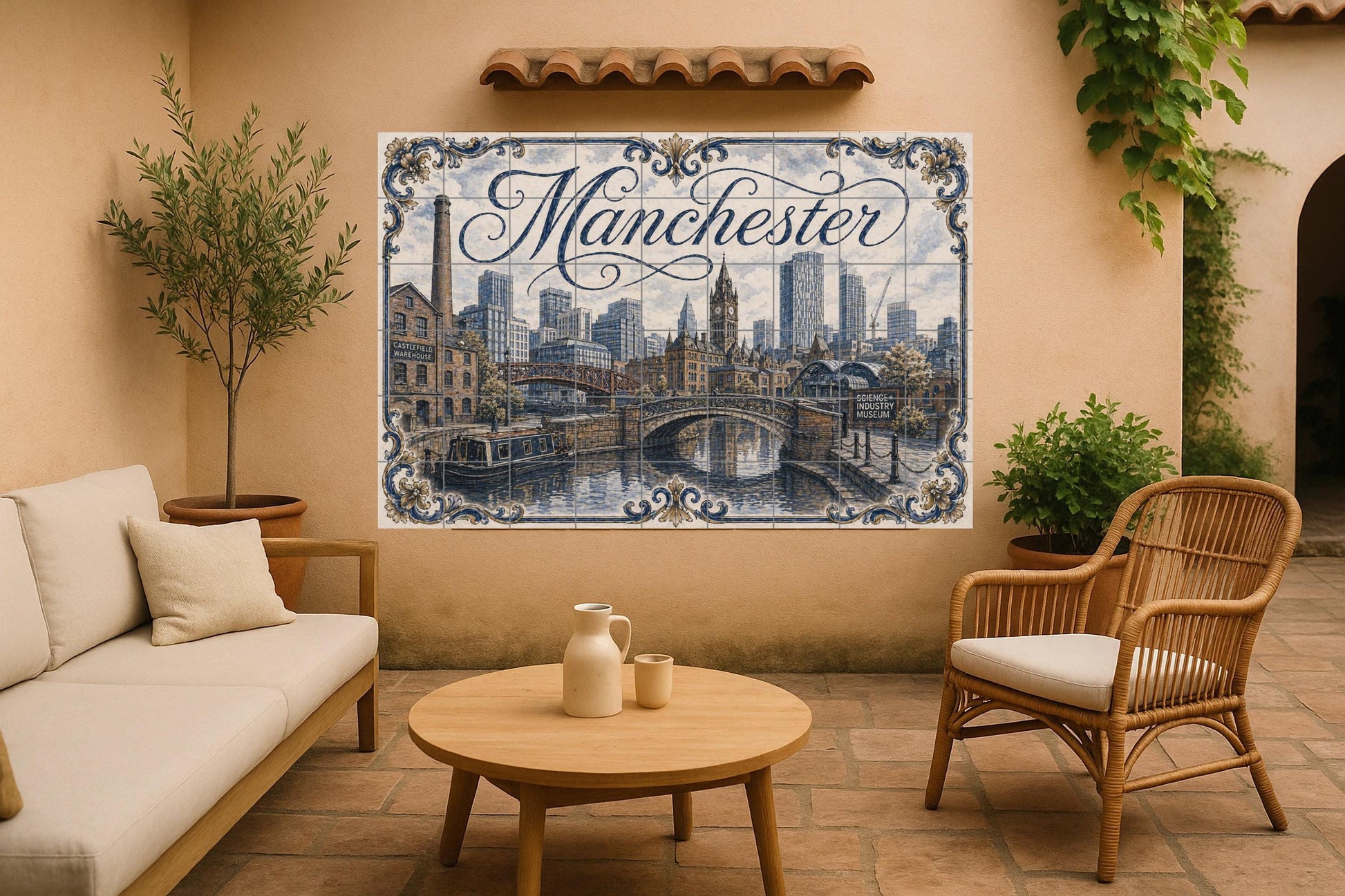 Mural de azulejos de cerámica de Manchester, Inglaterra, arte mural…