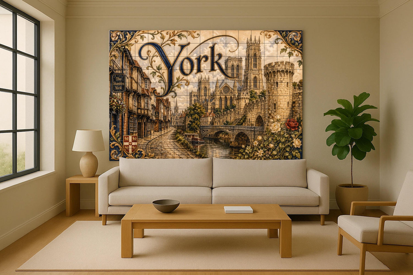 Mural de azulejos de cerámica de York, Inglaterra, arte mural de…
