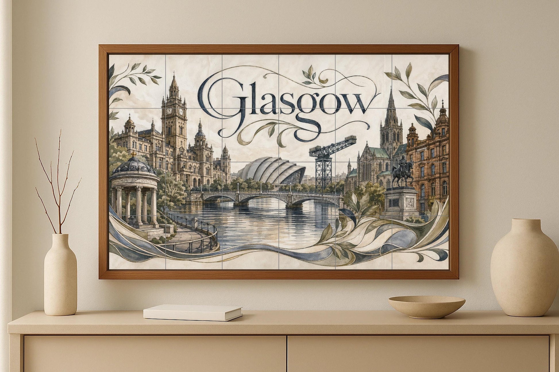 Mural de azulejos de cerámica de Glasgow, Escocia, arte mural del río…