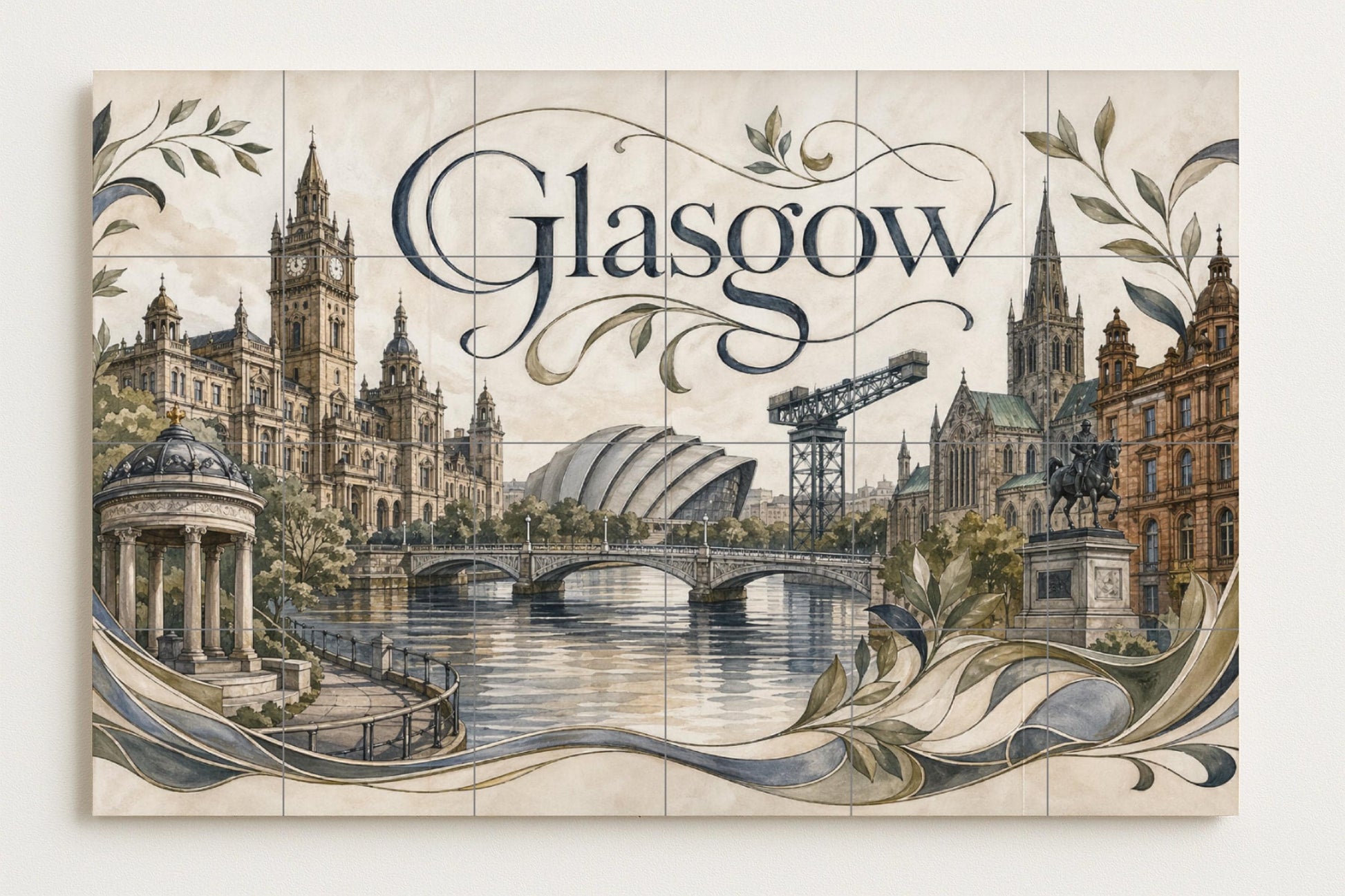 Mural de azulejos de cerámica de Glasgow, Escocia, arte mural del río…