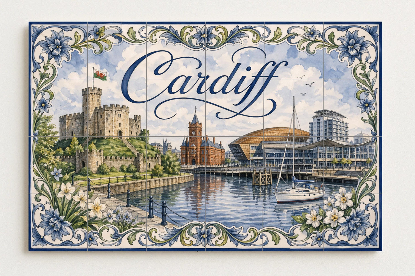 Fliesenbild Cardiff, Gales, Kunst Wandbild des Schloss von C — Wahrzeichen-Wandbild