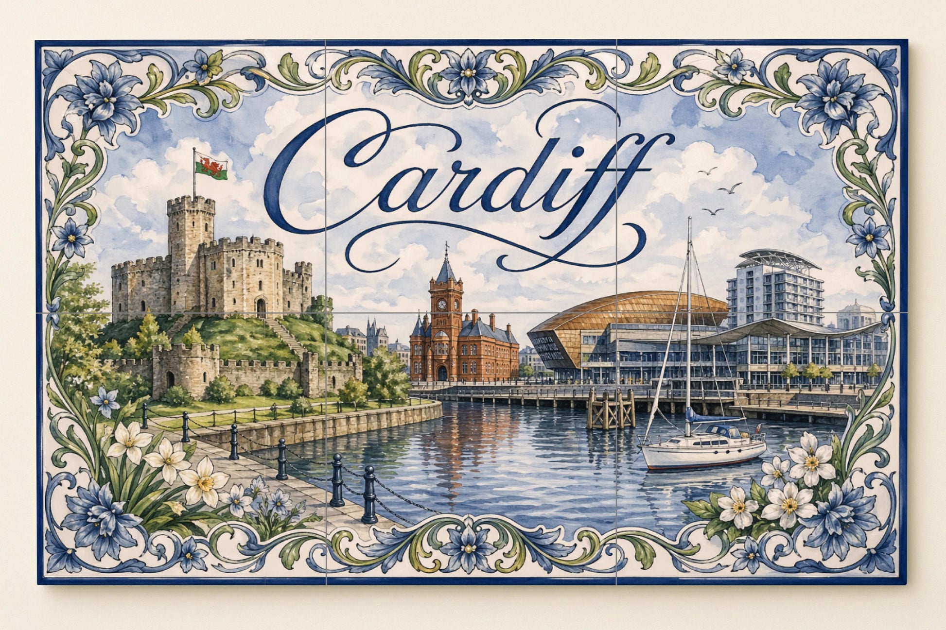Fliesenbild Cardiff, Gales, Kunst Wandbild des Schloss von C — Wahrzeichen-Wandbild
