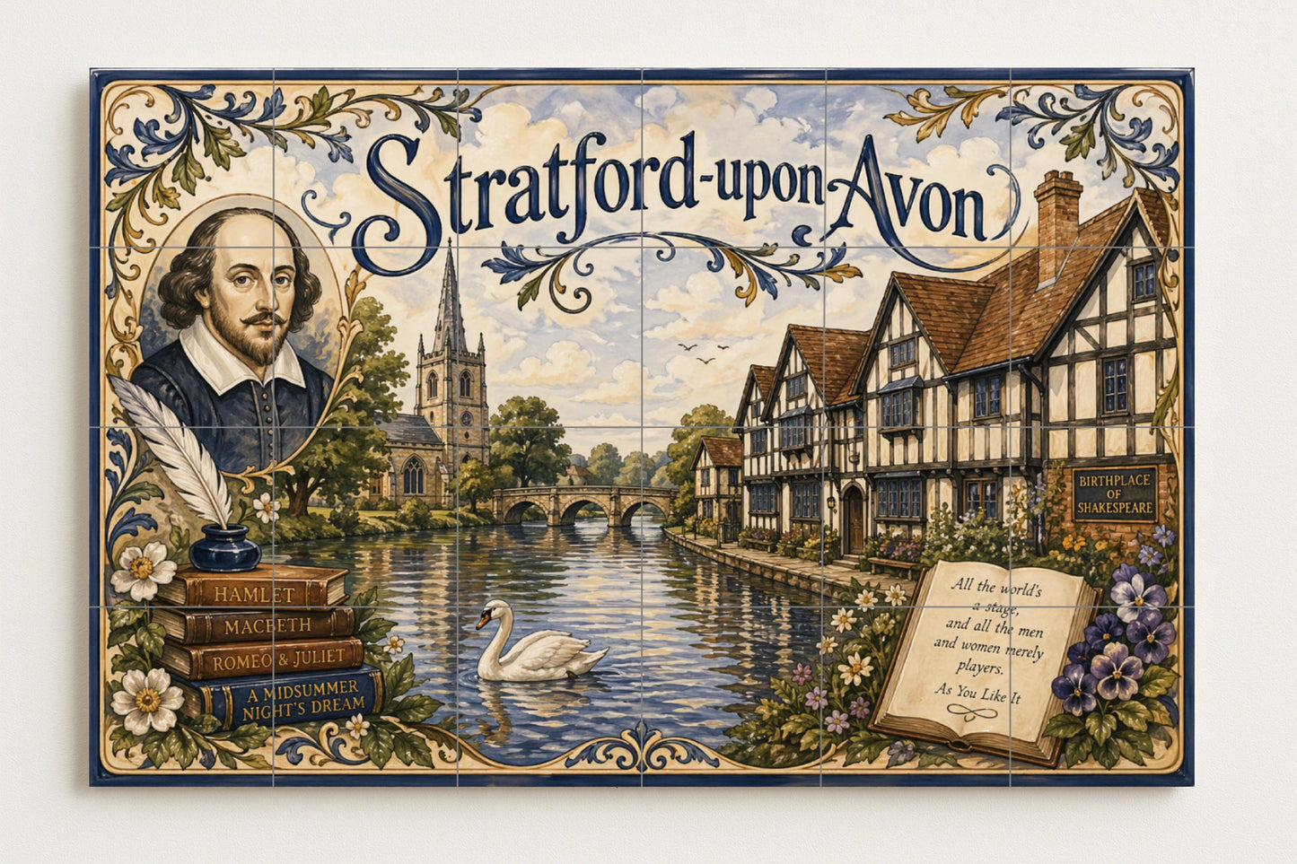 Fliesenbild Stratford-upon-Avon, Kunst Wandbild von Shakespea — Volkskunst-Dekor