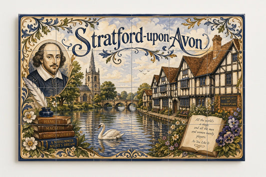 Ceramic Tile Mural: Stratford-upon-Avon, Art Mural of Shakespea — Decorative Pattern Mural