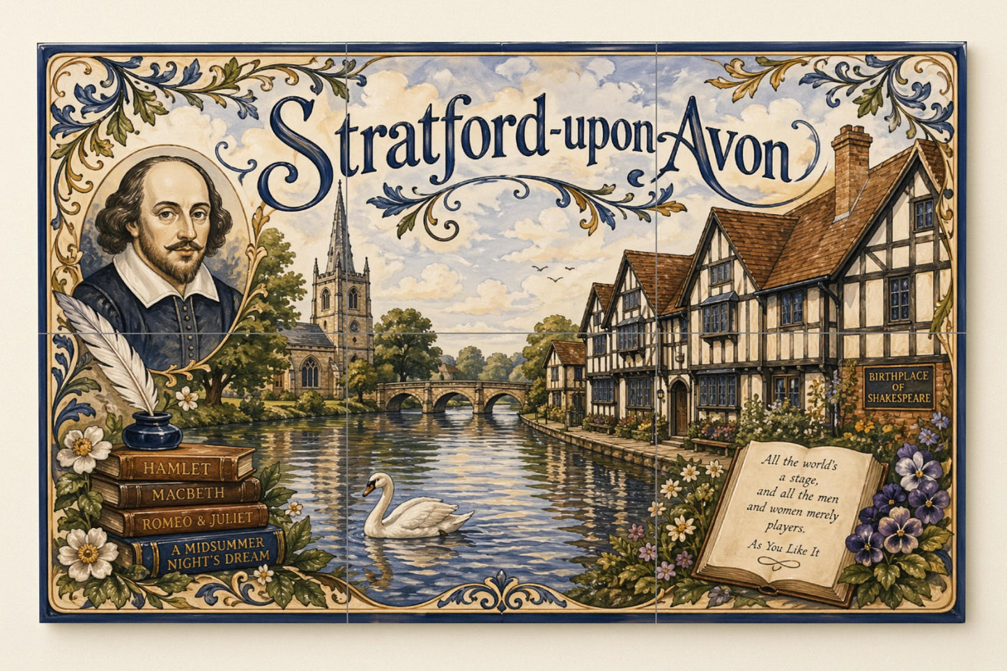 Fliesenbild Stratford-upon-Avon, Kunst Wandbild von Shakespea — Volkskunst-Dekor