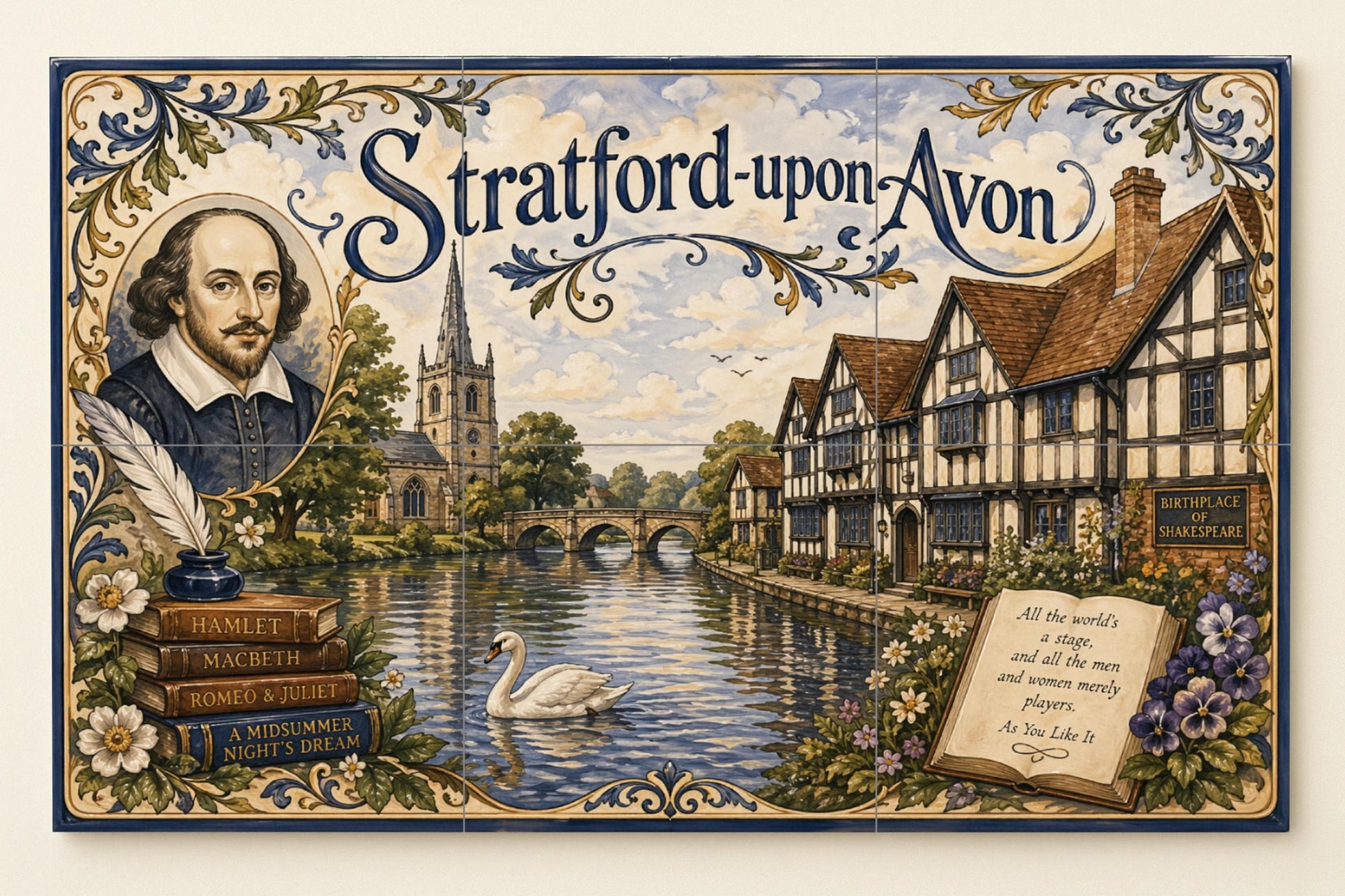 Fliesenbild Stratford-upon-Avon, Kunst Wandbild von Shakespea — Volkskunst-Dekor