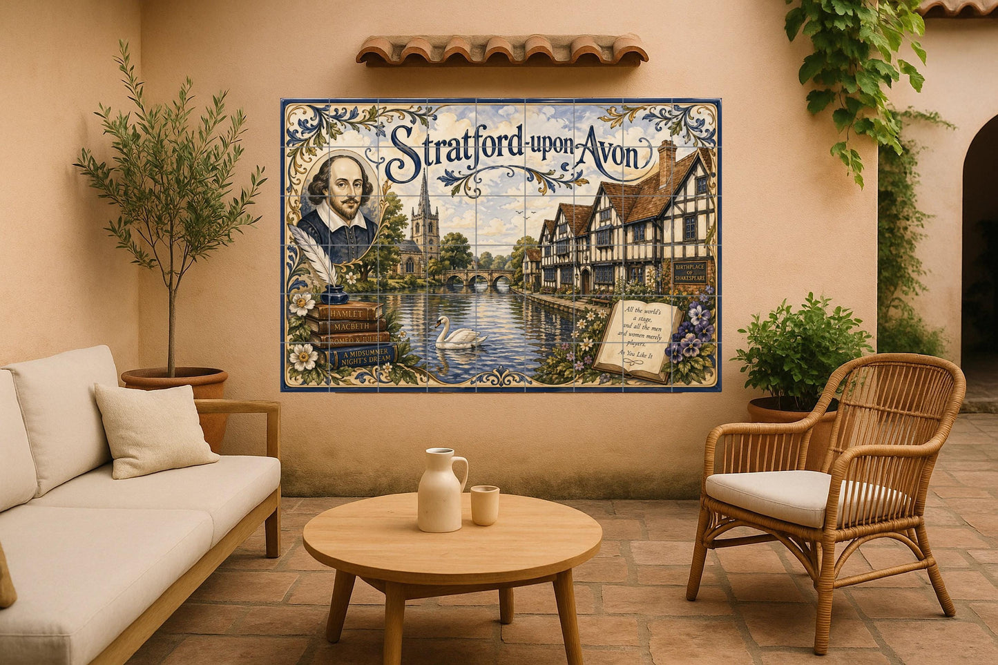 Fliesenbild Stratford-upon-Avon, Kunst Wandbild von Shakespea — Volkskunst-Dekor