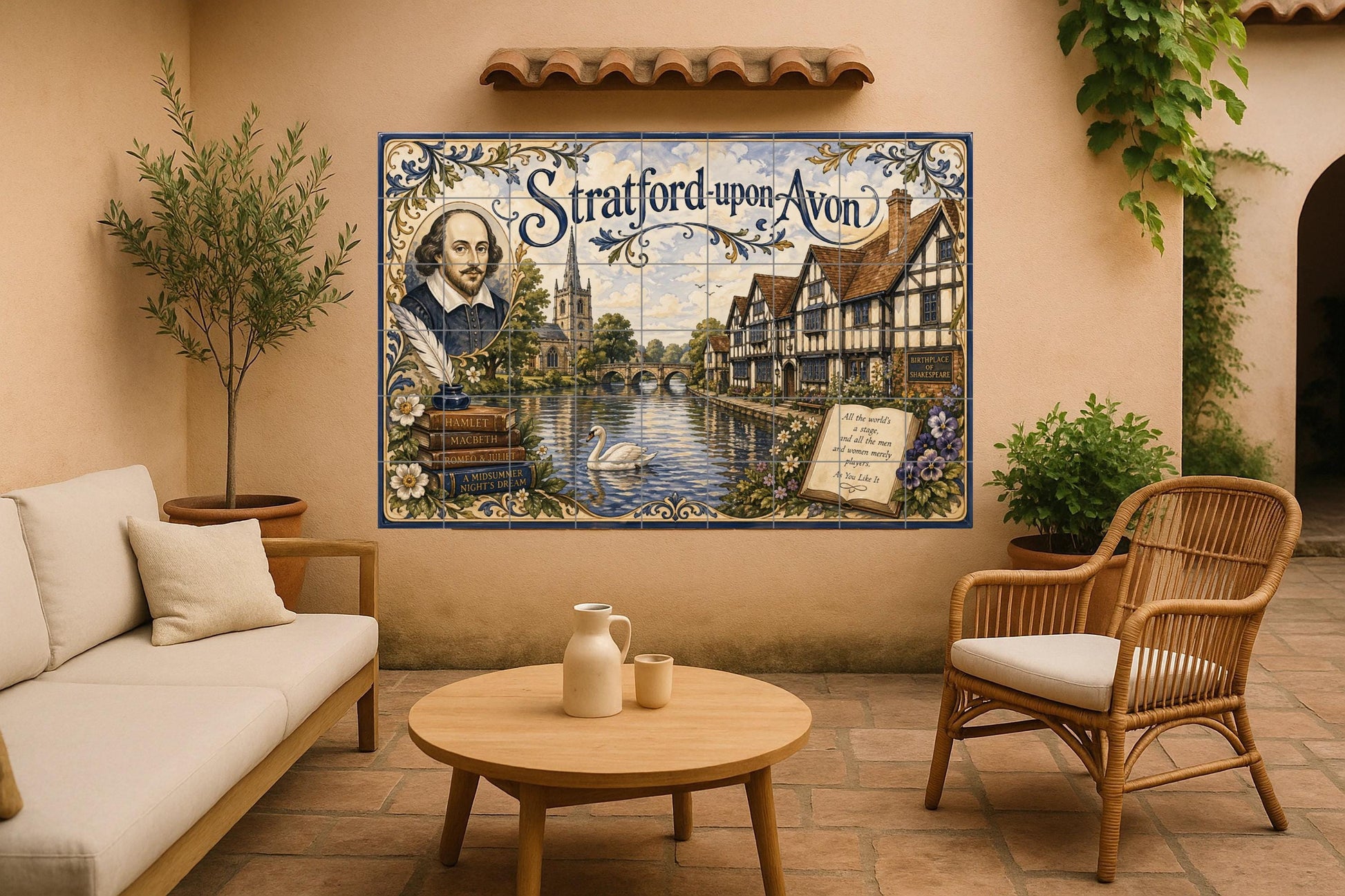 Fliesenbild Stratford-upon-Avon, Kunst Wandbild von Shakespea — Volkskunst-Dekor
