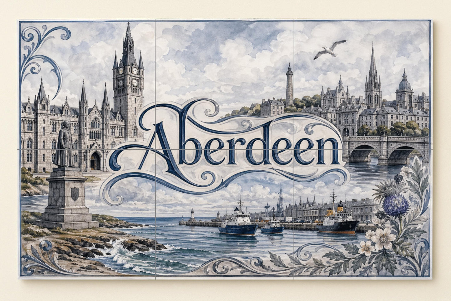 Mural de azulejos de cerámica de Aberdeen, arte mural costero…