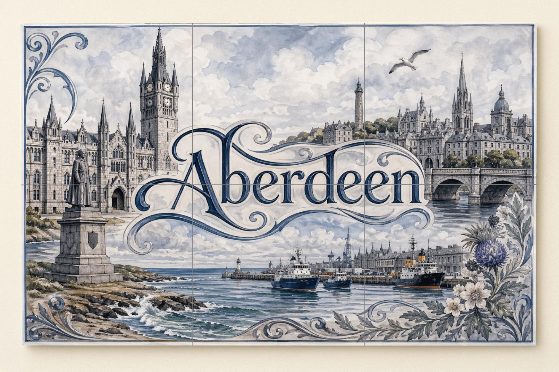Mural de azulejos de cerámica de Aberdeen, arte mural costero…