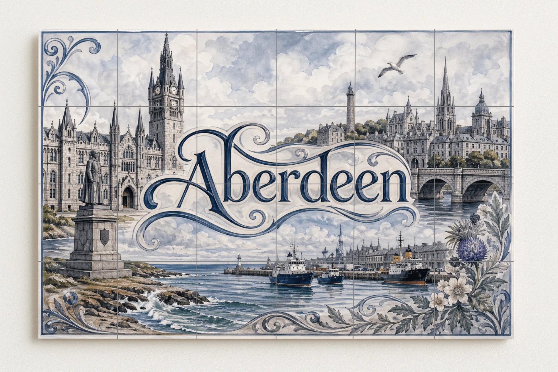 Mural de azulejos de cerámica de Aberdeen, arte mural costero…