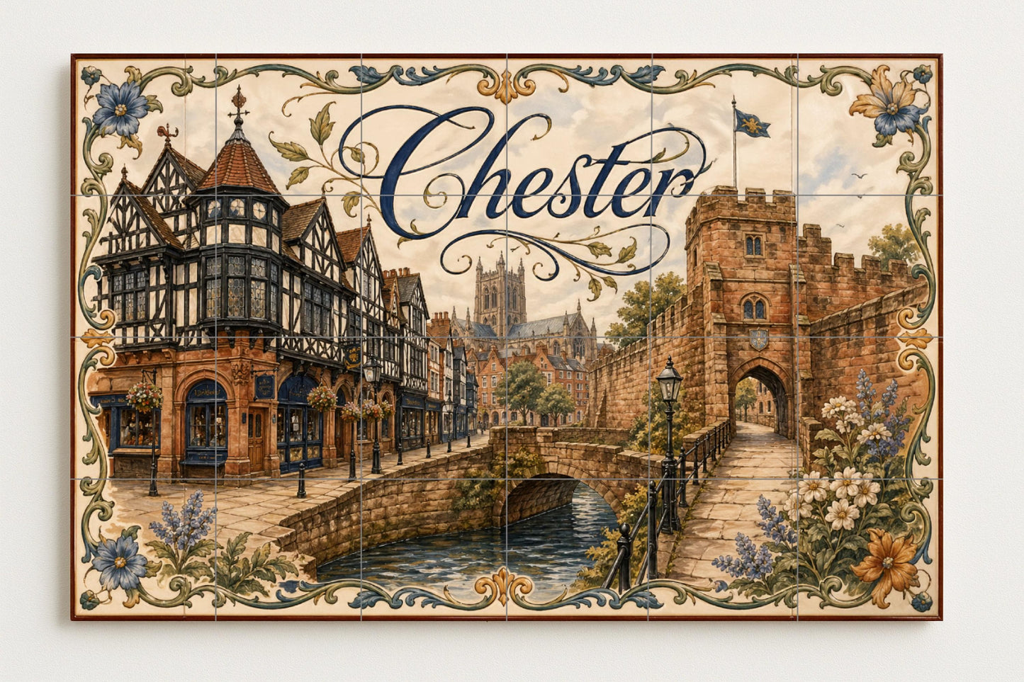 Chester, Art Mural de la Angleterre medieva — Fresque Murale en Carreaux de Céramique · Décor Mural Voyage
