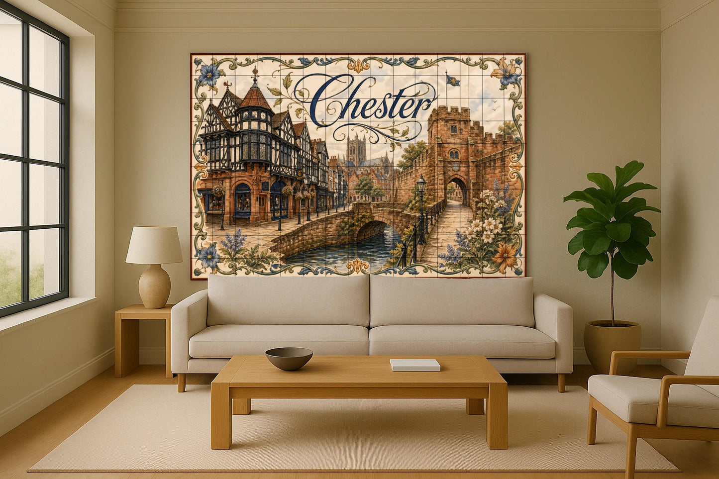 Chester, Art Mural de la Angleterre medieva — Fresque Murale en Carreaux de Céramique · Décor Mural Voyage
