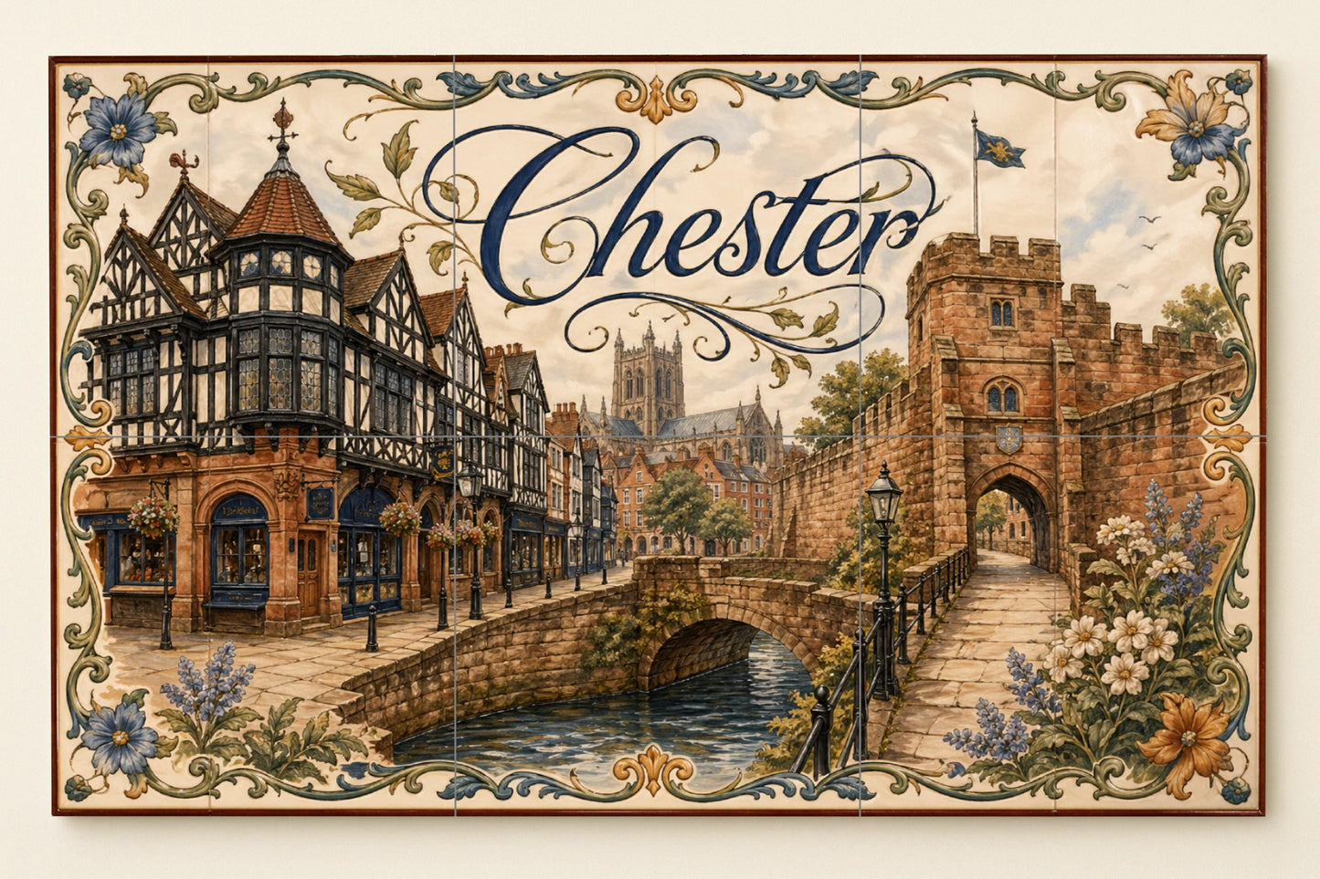 Chester, Art Mural de la Angleterre medieva — Fresque Murale en Carreaux de Céramique · Décor Mural Voyage