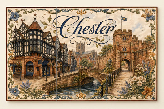 Mural de azulejos de cerámica de Chester, arte mural de la Inglaterra…