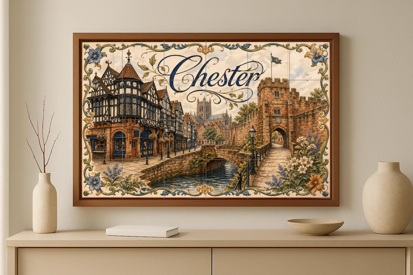Chester, Art Mural de la Angleterre medieva — Fresque Murale en Carreaux de Céramique · Décor Mural Voyage