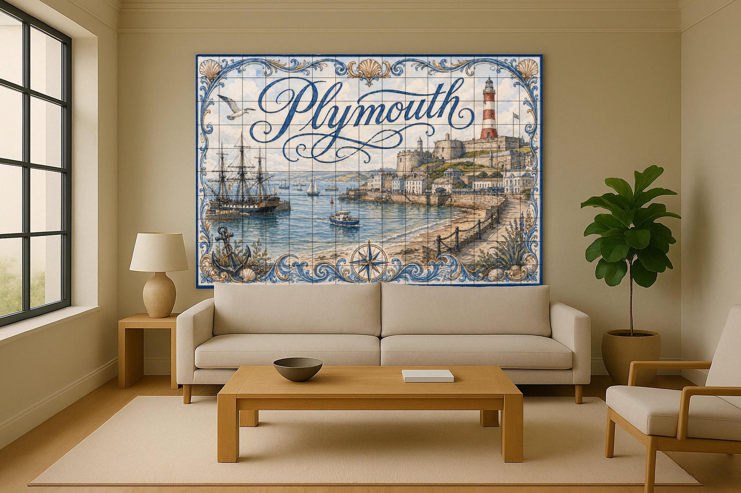 Mural de azulejos de cerámica de Plymouth, arte mural náutico…