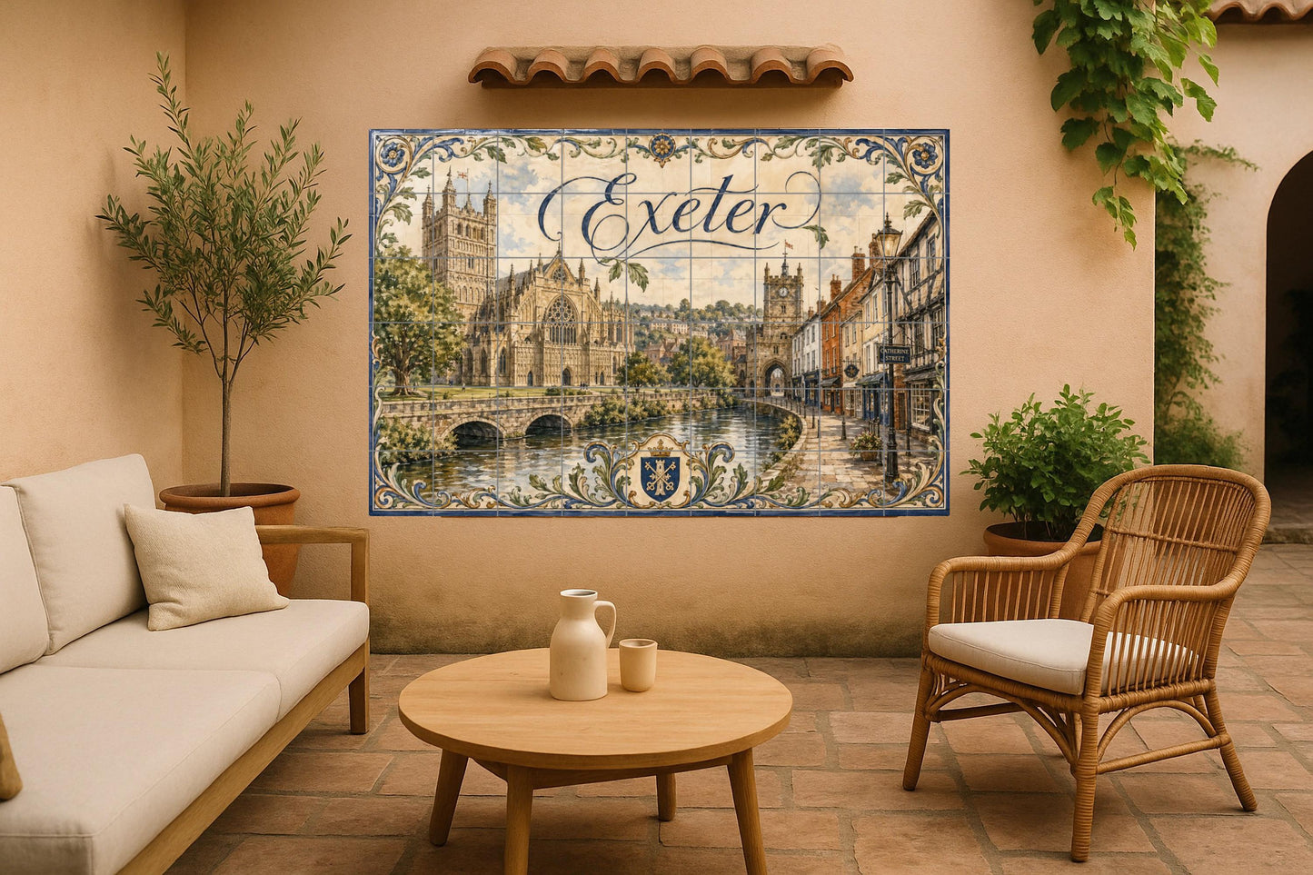 Exeter, Angleterre — Paysage Urbain en Carreaux, Art Mural en Céramique