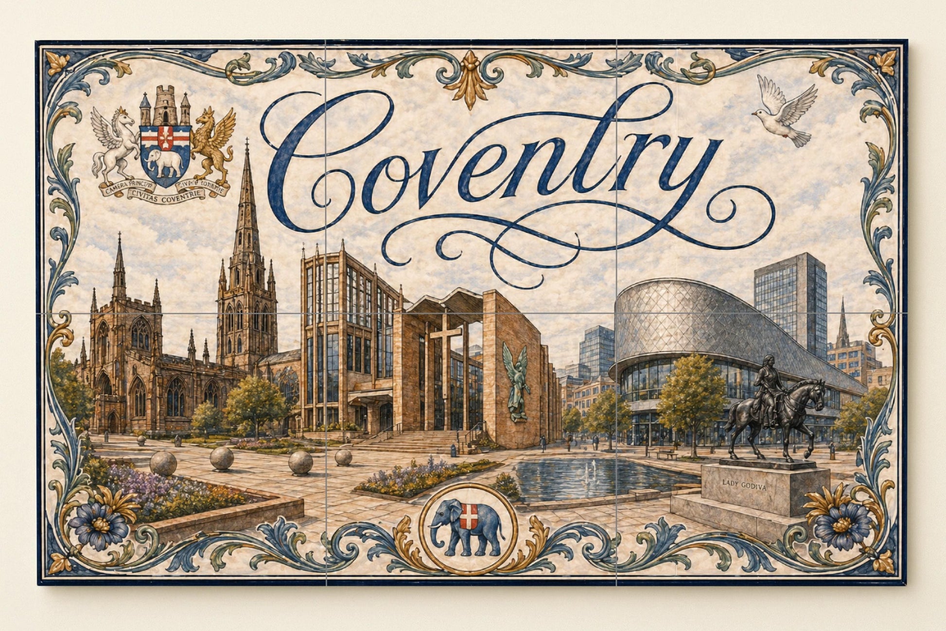 Coventry, Inglaterra, decoración artística p — Travel Wall Décor · Tile Wall Art
