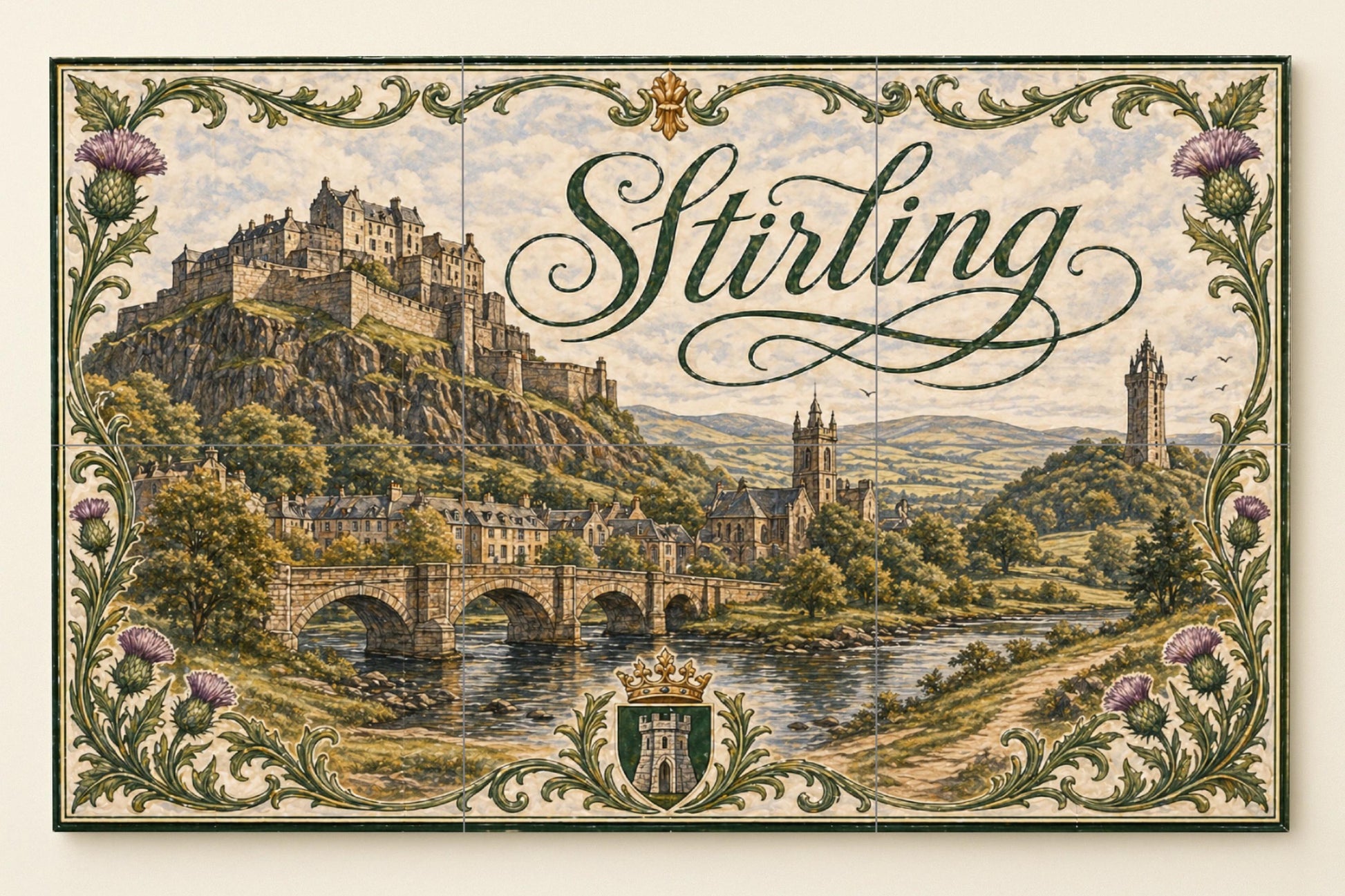 Stirling, Escocia, arte mural de castillos e · Ceramic Wall Mural — Landmark Mural