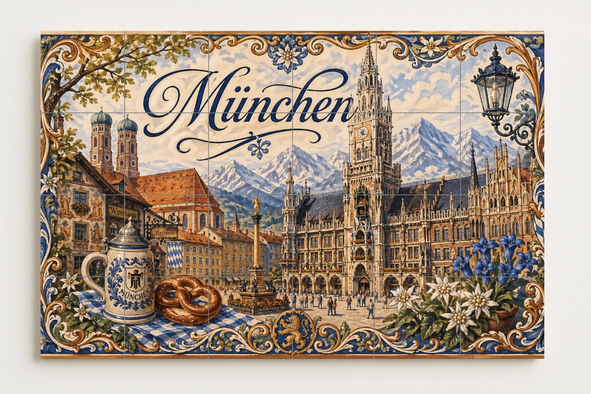 Mural de azulejos de cerámica de Múnich, Alemania, arte mural de la…