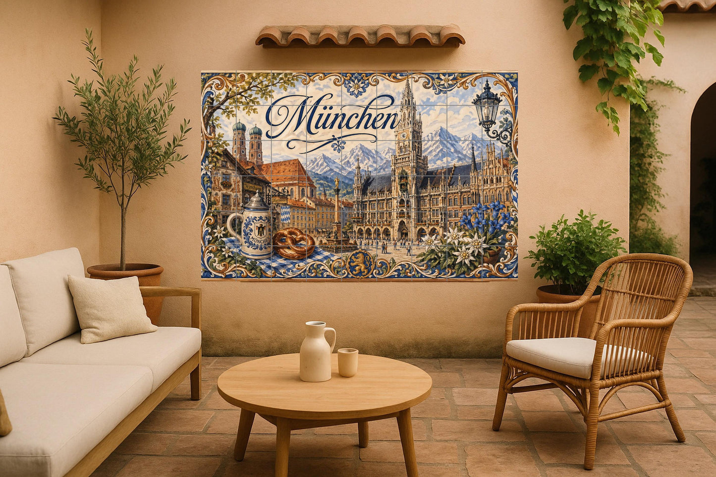 Mural de azulejos de cerámica de Múnich, Alemania, arte mural de la…