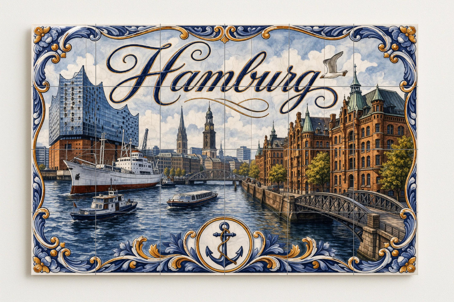 Mural de azulejos de cerámica de Hamburgo, Alemania, arte mural…