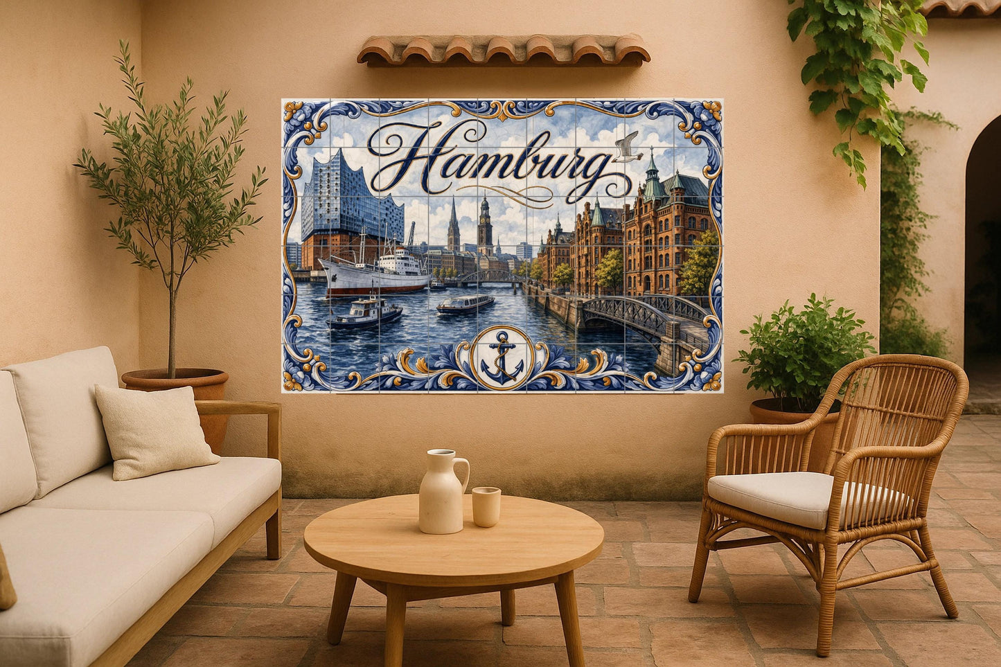 Mural de azulejos de cerámica de Hamburgo, Alemania, arte mural…