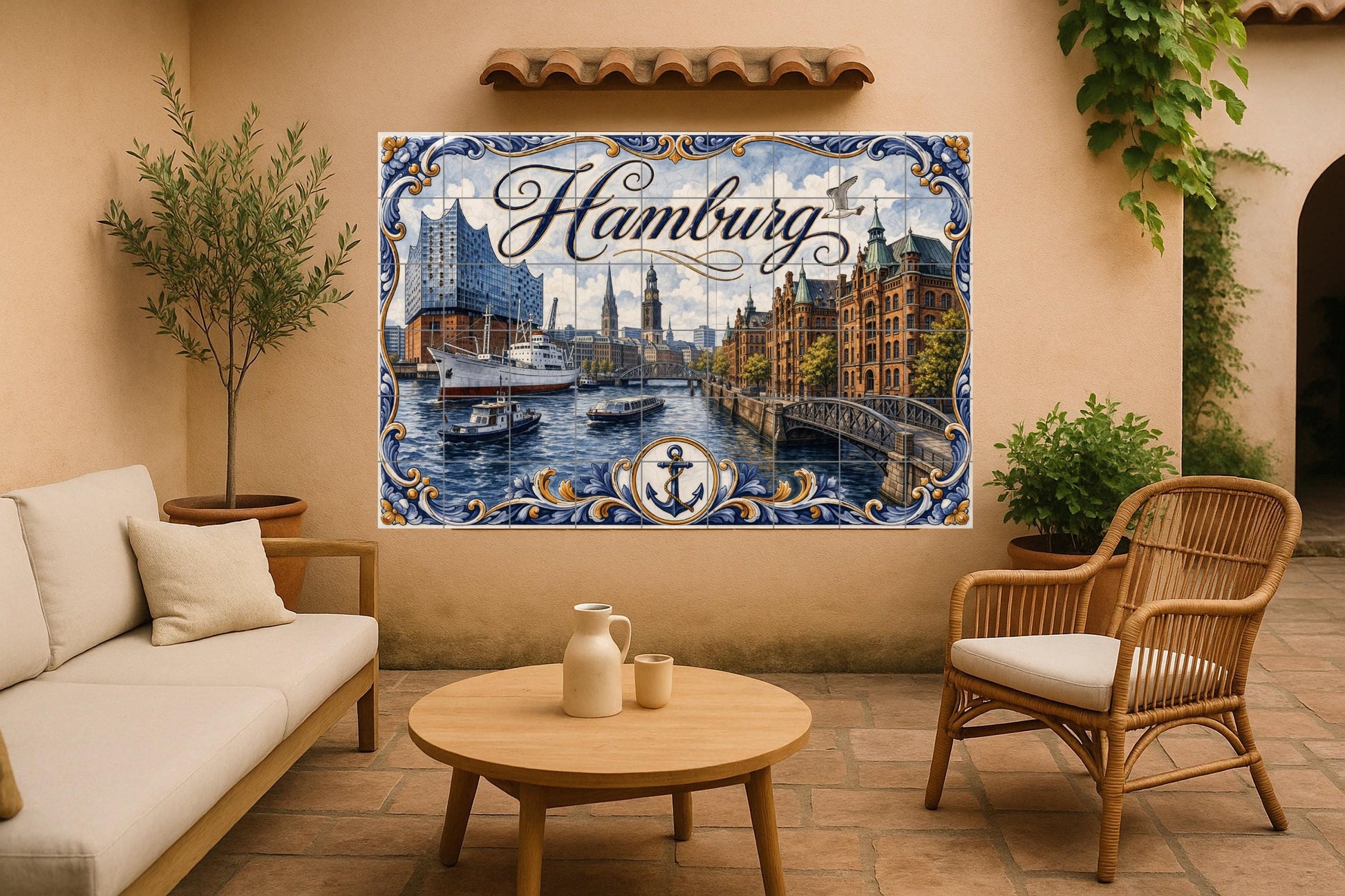 Mural de azulejos de cerámica de Hamburgo, Alemania, arte mural…
