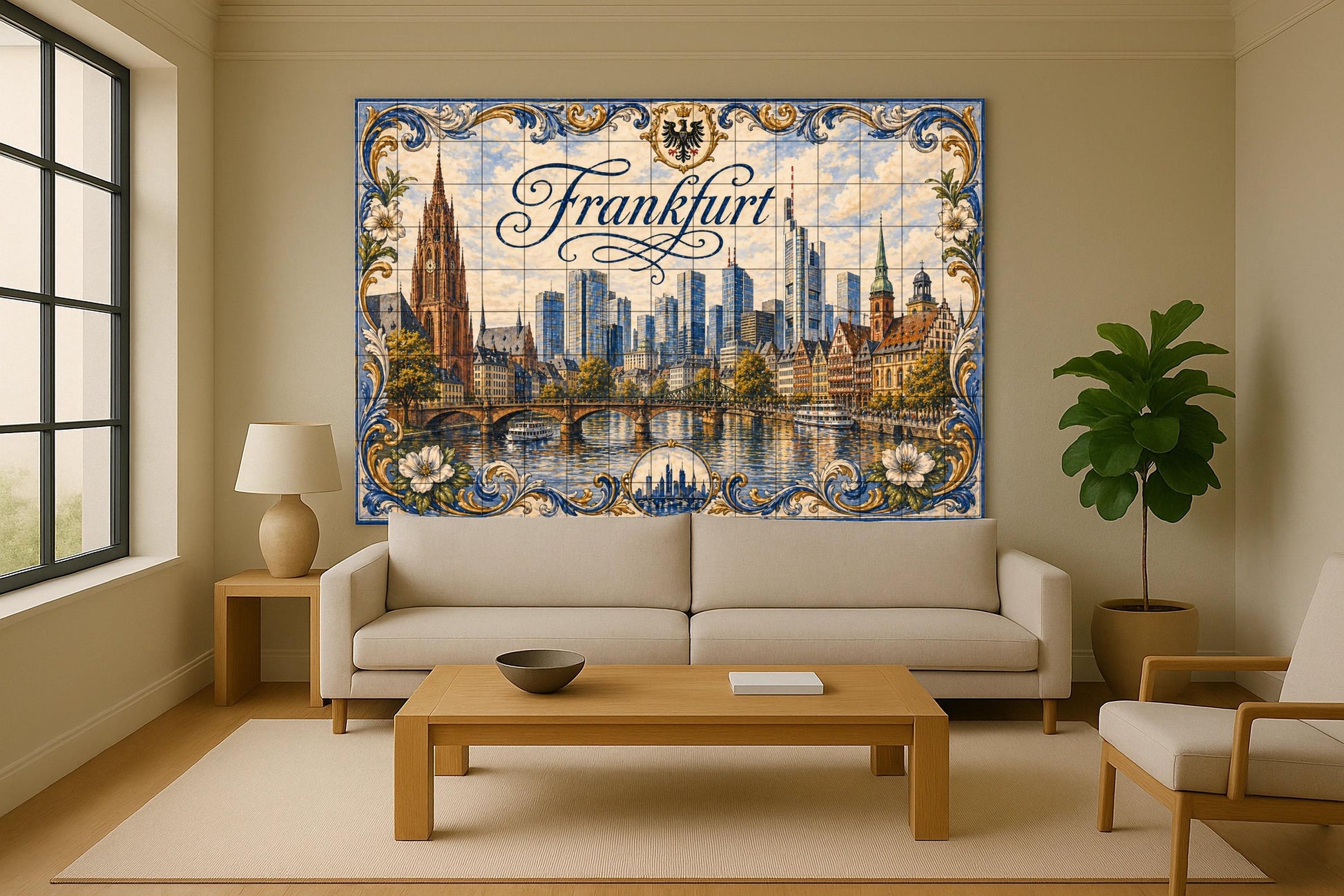 Fliesenbild Frankfurt, Deutschland, mit Blick panorámica — Stadtansicht in Fliesen
