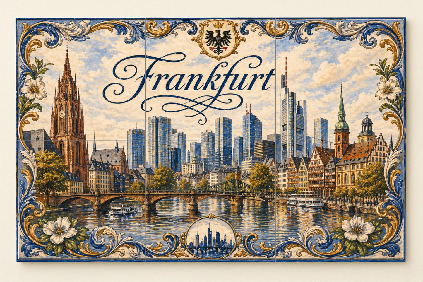 Fliesenbild Frankfurt, Deutschland, mit Blick panorámica — Stadtansicht in Fliesen