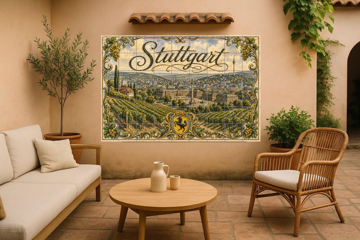 Stuttgart, Allemagne, Art Mural de Paysage u — Fresque Murale en Carreaux de Céramique · Décor Mural Voyage