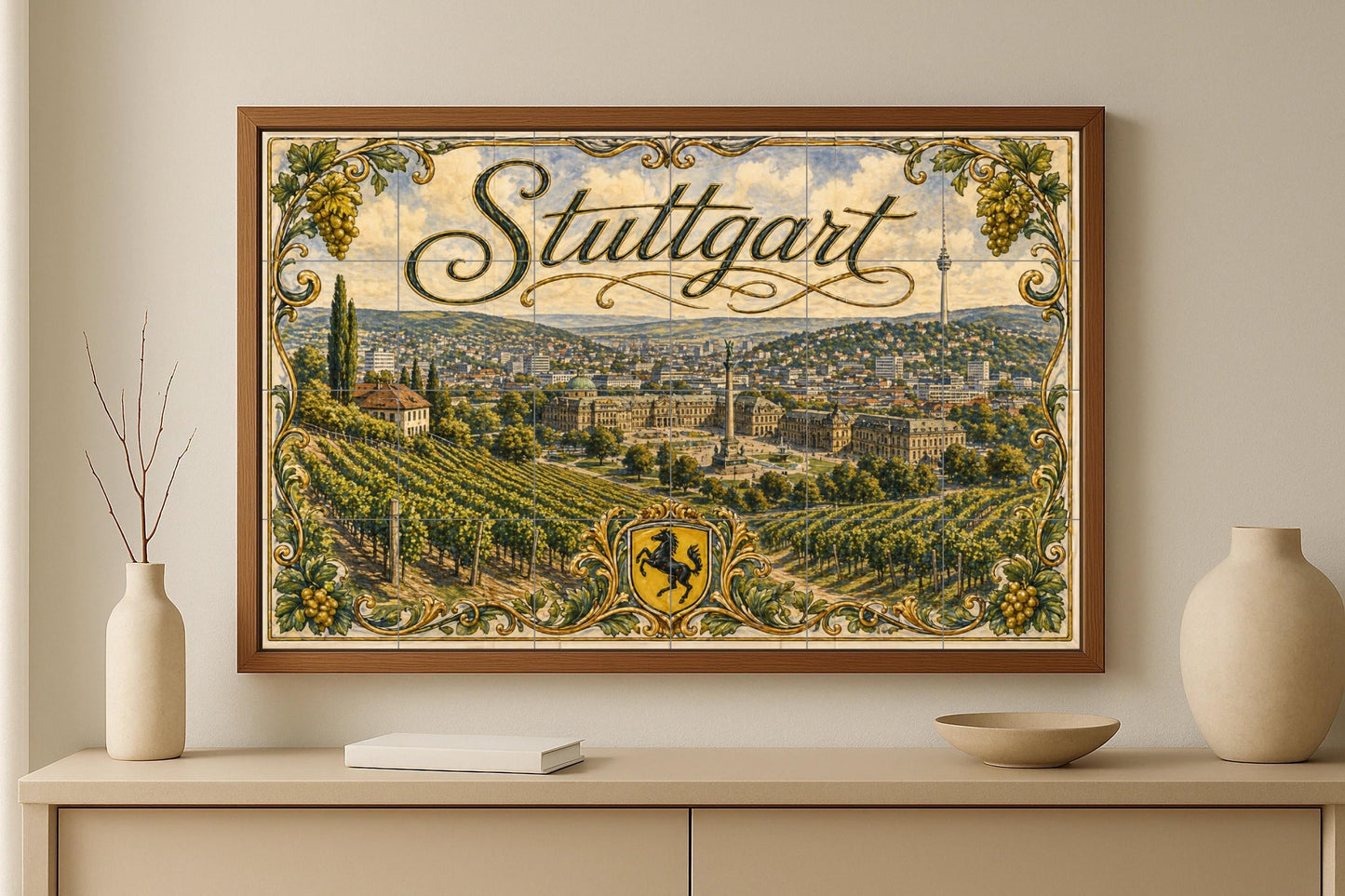 Stuttgart, Allemagne, Art Mural de Paysage u — Fresque Murale en Carreaux de Céramique · Décor Mural Voyage