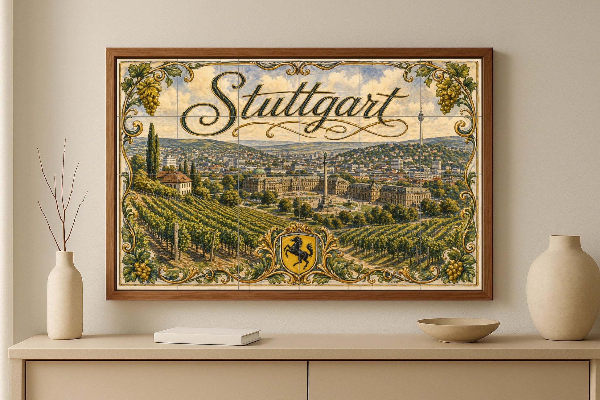 Stuttgart, Allemagne, Art Mural de Paysage u — Fresque Murale en Carreaux de Céramique · Décor Mural Voyage