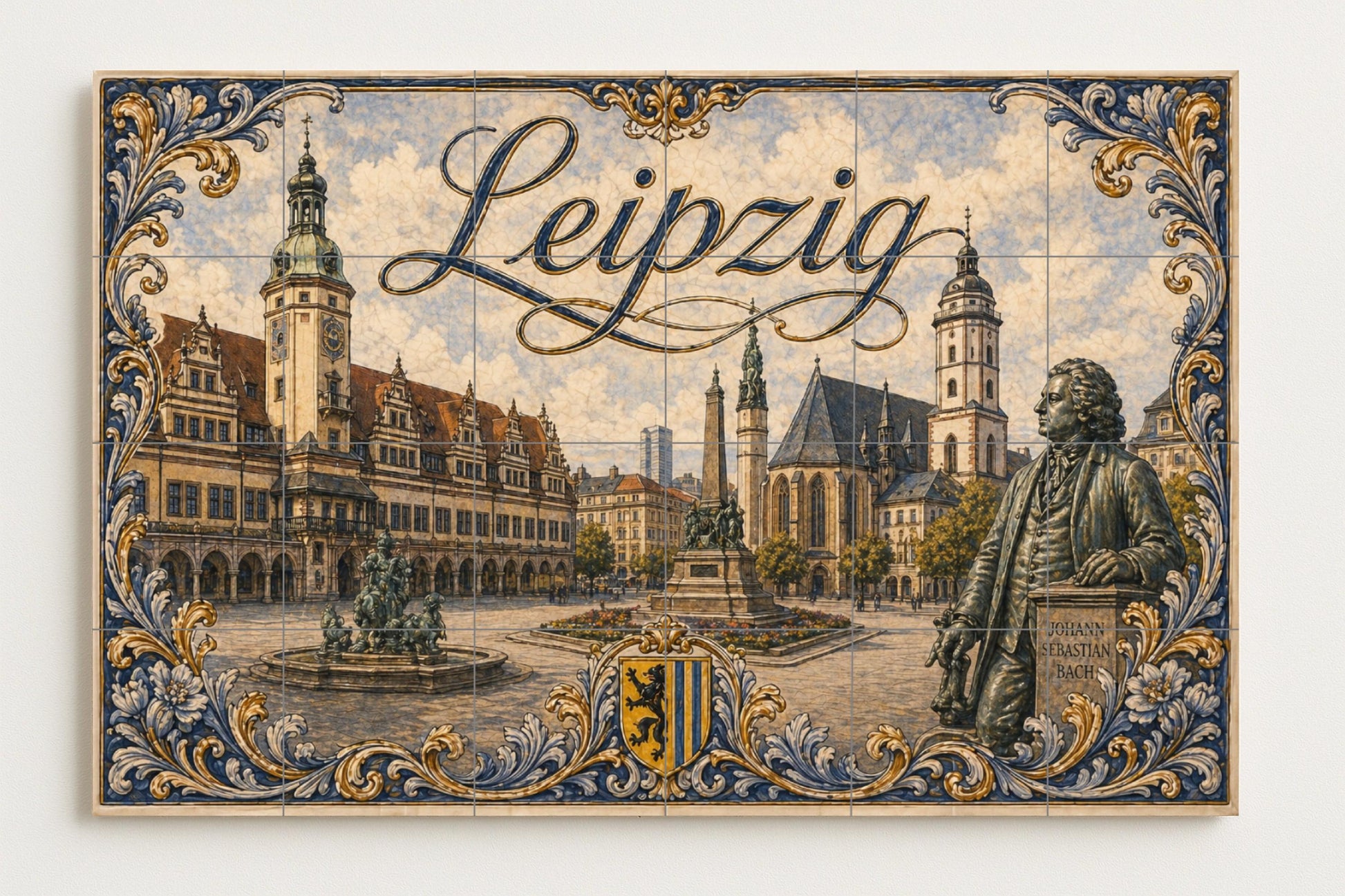 Leipzig, Germany, Art Mural with Landscape ur · Ceramic Wall Mural — Cityscape in Tile