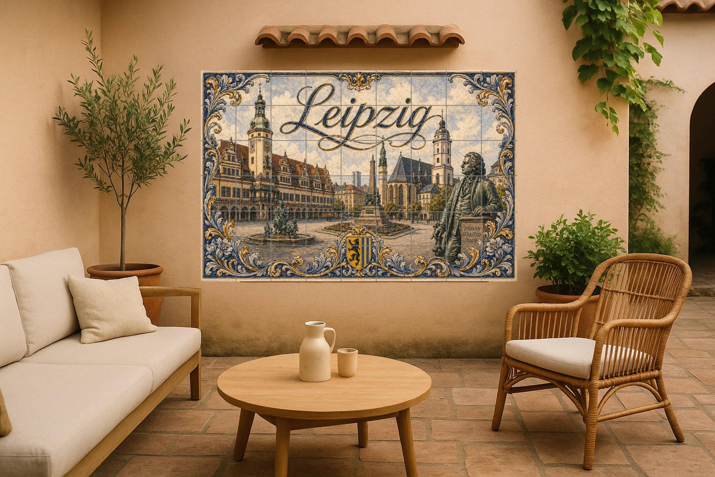 Leipzig, Germany, Art Mural with Landscape ur · Ceramic Wall Mural — Cityscape in Tile