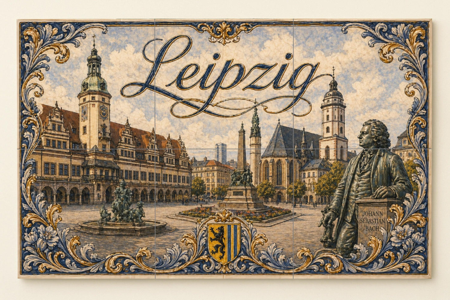 Leipzig, Germany, Art Mural with Landscape ur · Ceramic Wall Mural — Cityscape in Tile