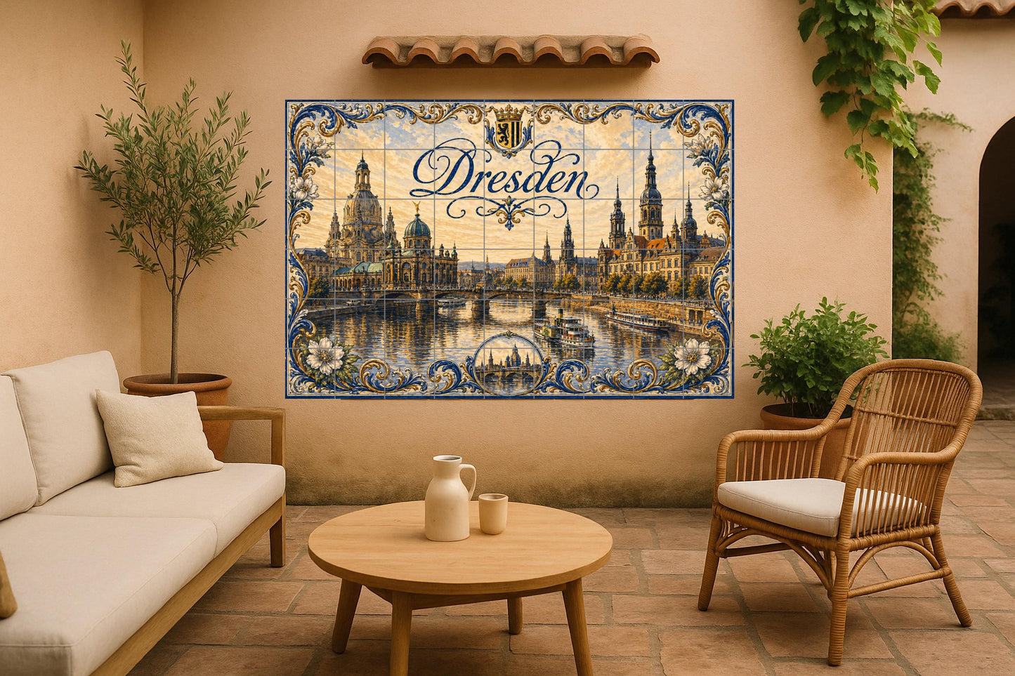 Mural de azulejos de cerámica de Dresde, Alemania, arte mural barroco…