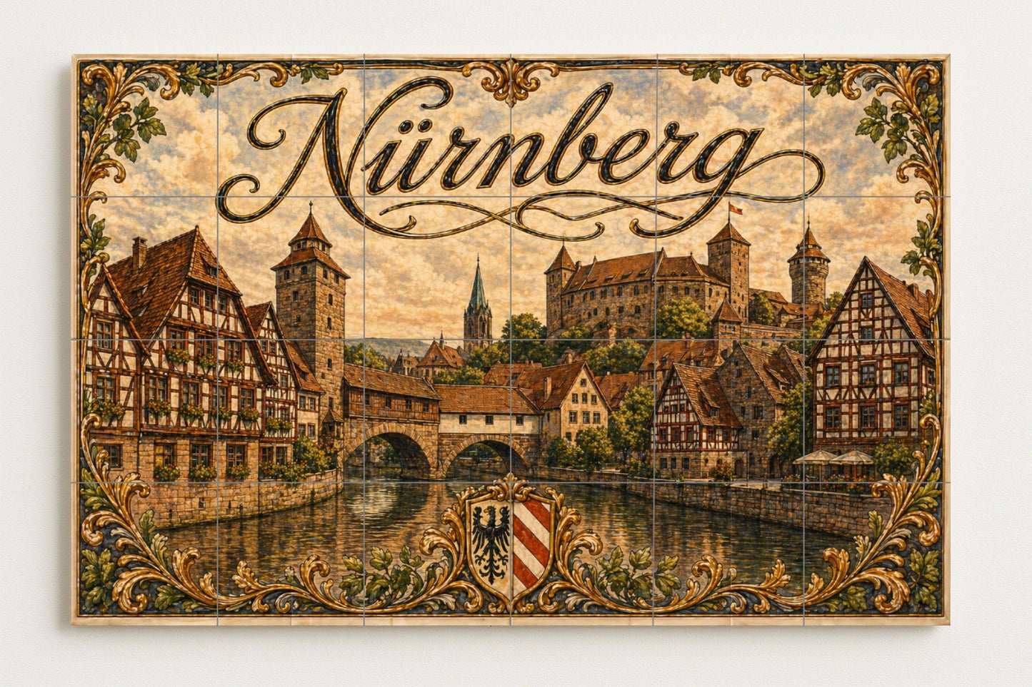 Mural de azulejos de cerámica de Núremberg, arte mural de paisaje…