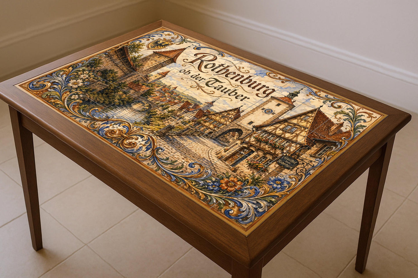 Rothenburg ob der Tauber, arte mural de un p — Volkskunst & Ornament, Wandkunst aus Keramikfliesen