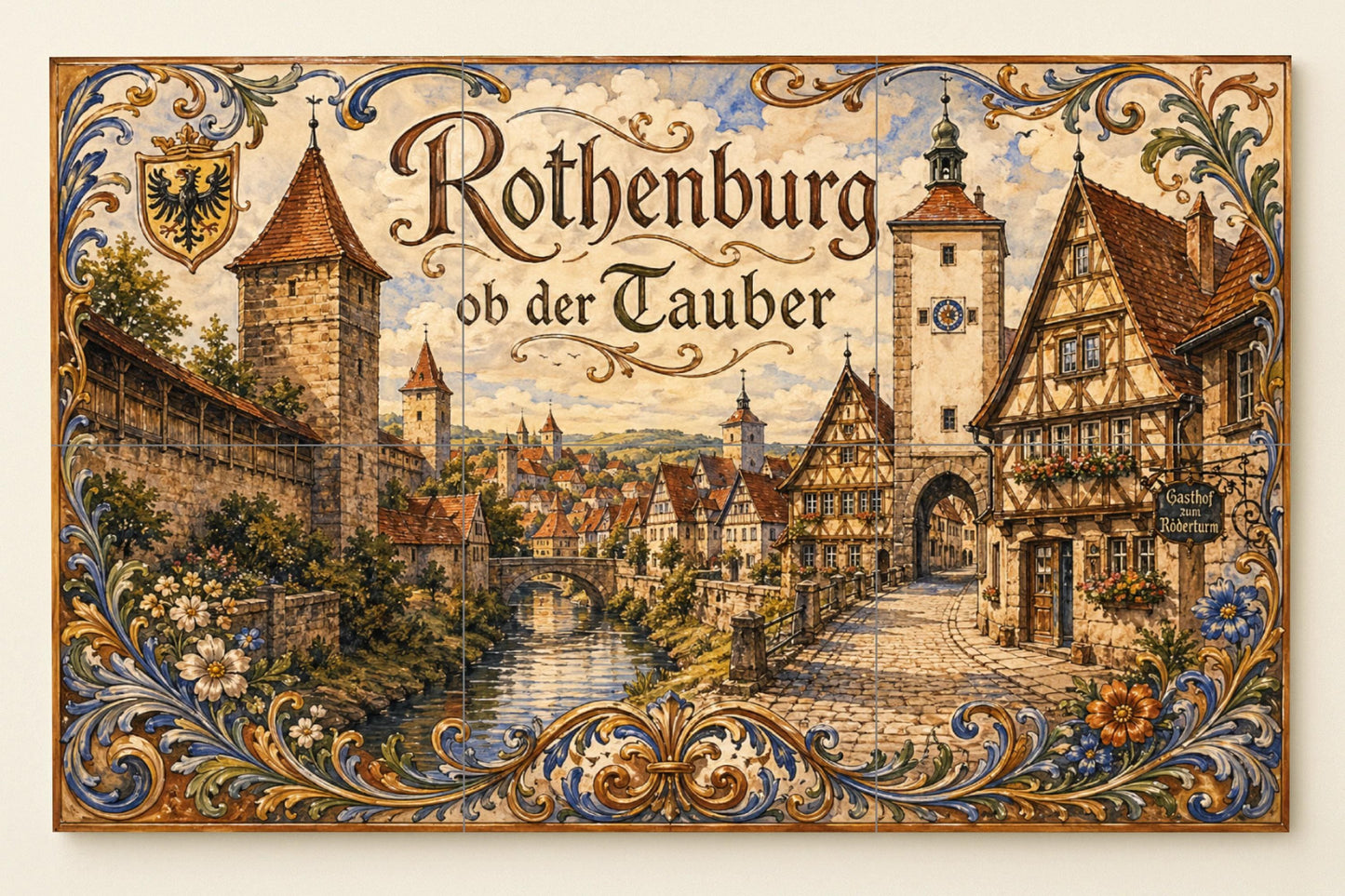 Rothenburg ob der Tauber, arte mural de un p — Volkskunst & Ornament, Wandkunst aus Keramikfliesen