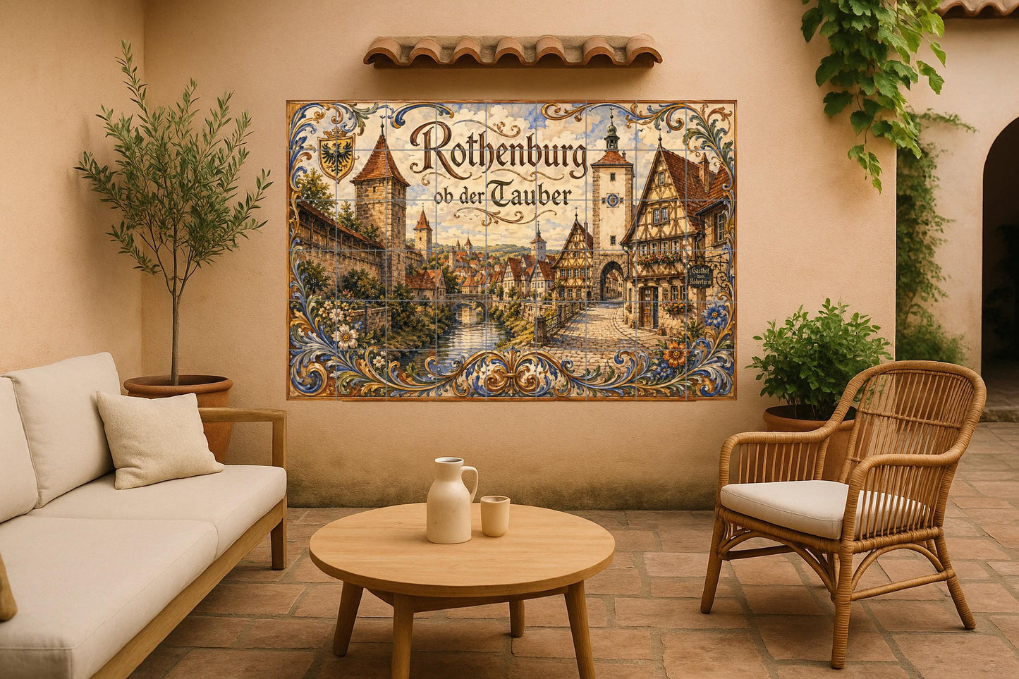Rothenburg ob der Tauber, arte mural de un p — Volkskunst & Ornament, Wandkunst aus Keramikfliesen