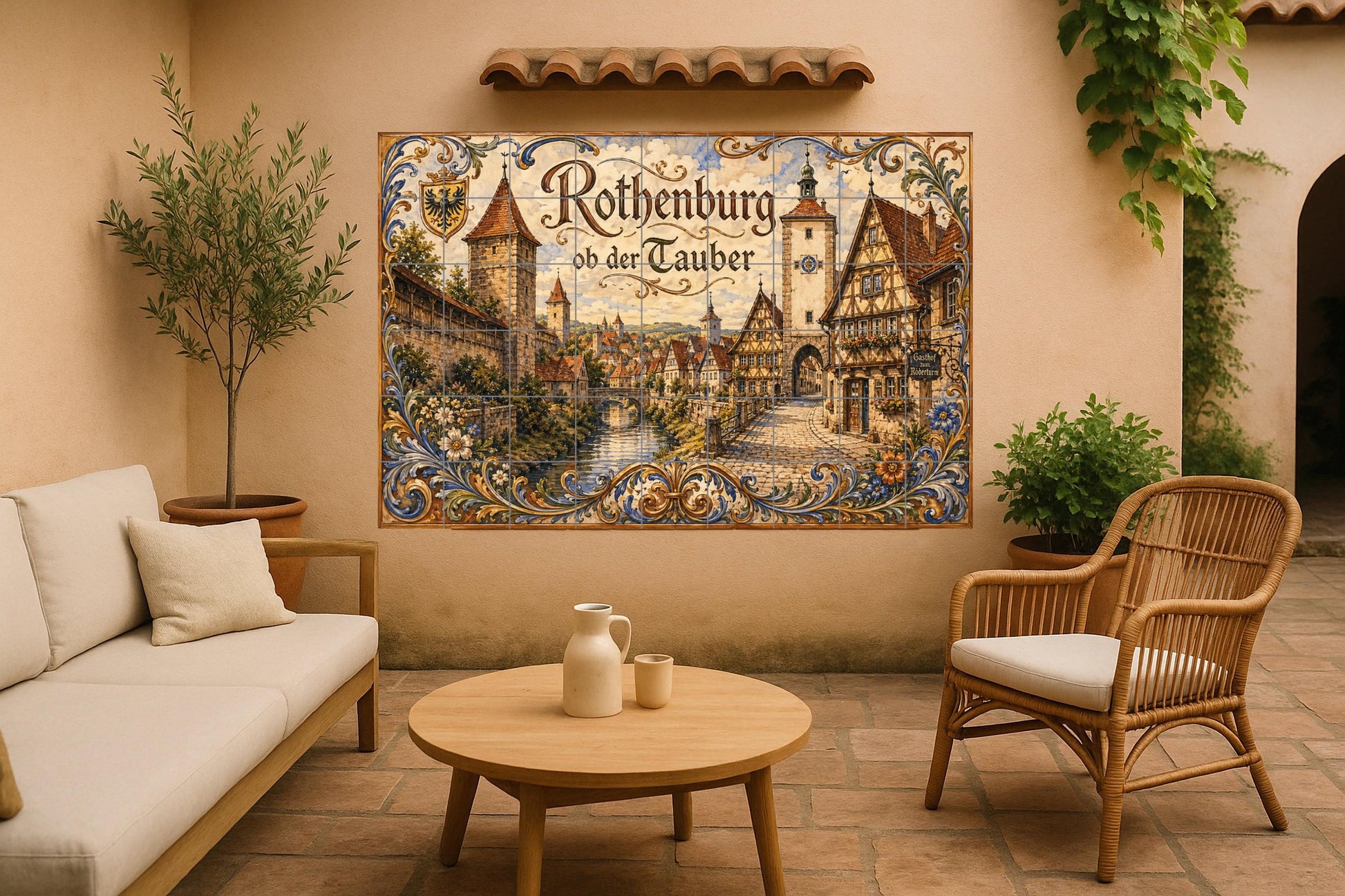 Rothenburg ob der Tauber, arte mural de un p — Volkskunst & Ornament, Wandkunst aus Keramikfliesen